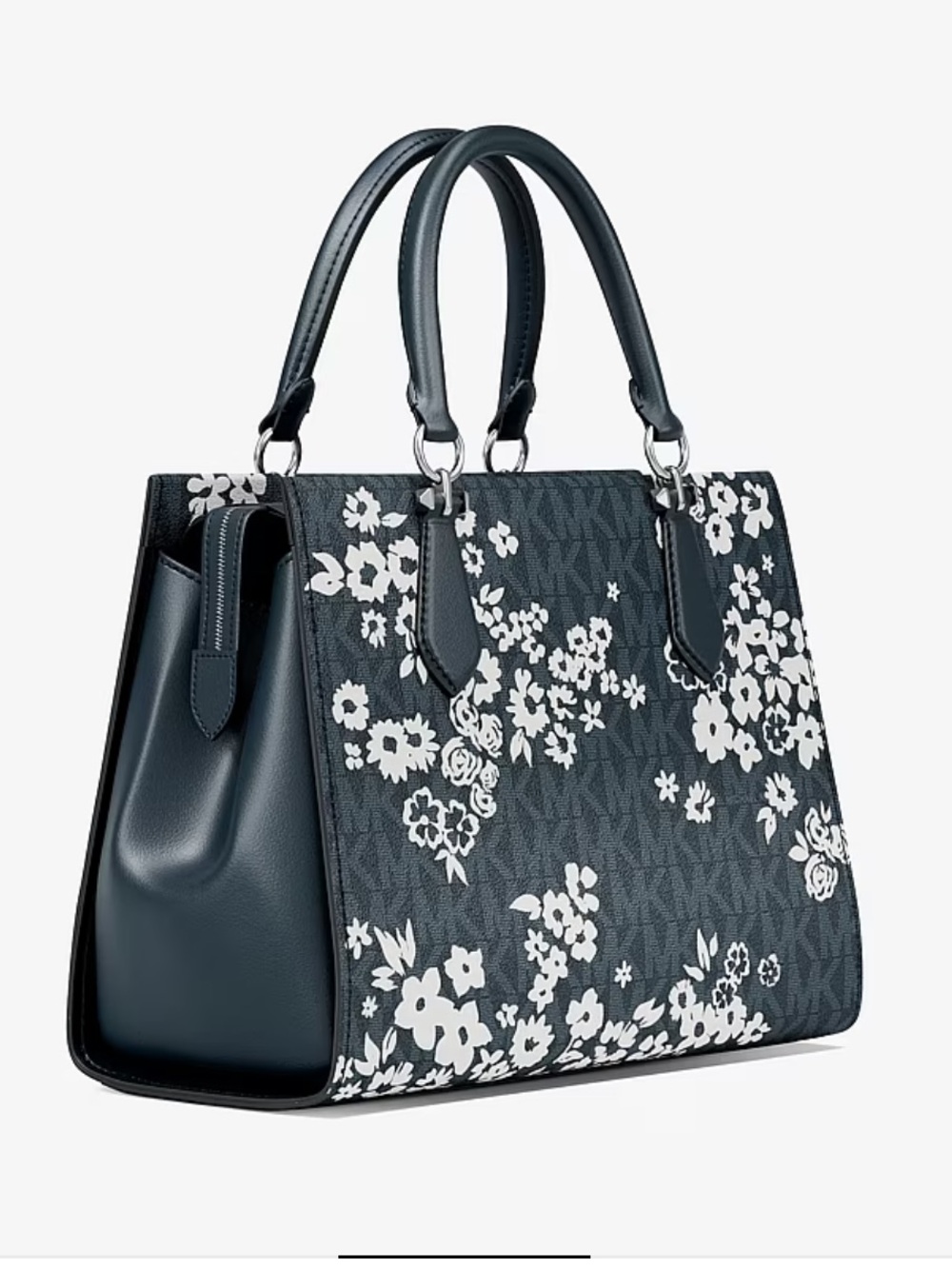 Michael Kors Navy and White Floral Satchel Crossbody